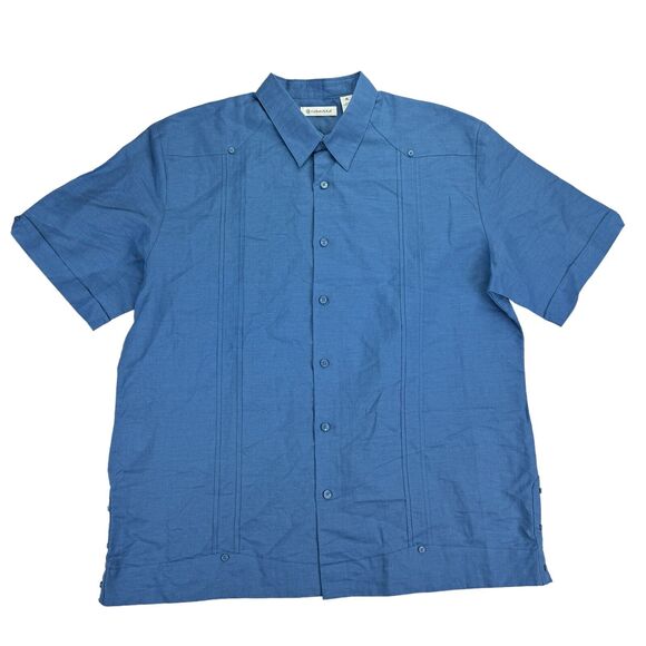 Cubavera Mens Linen Blend Solid Short Sleeve Button Down Shirt Blue XL - Picture 1 of 4